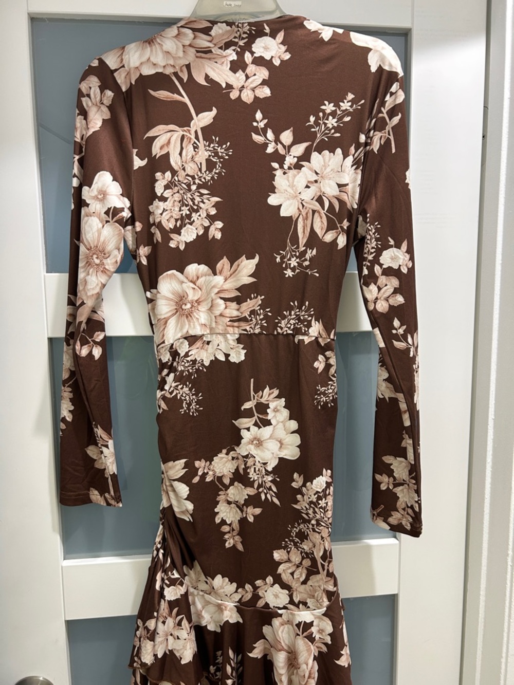 Brown Floral Long Sleeve Midi Dress